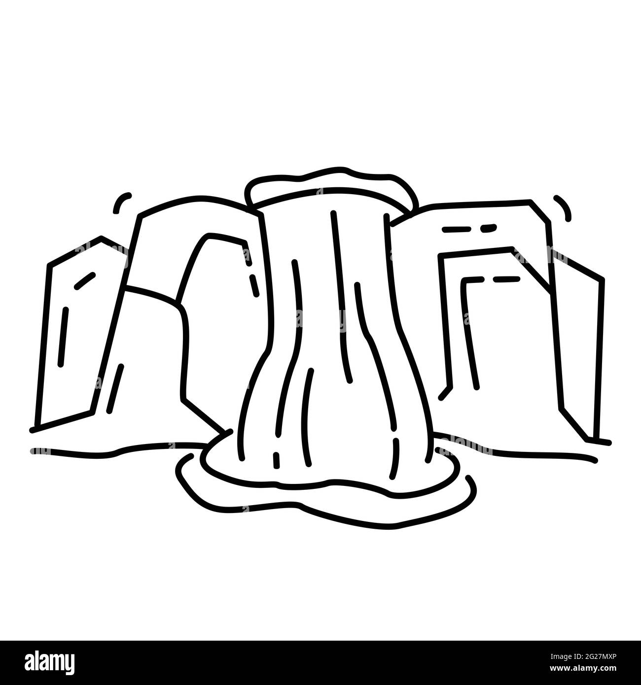 Wandern Abenteuer Wasserfall, Reise, Reise, Camping. Handgezeichnetes Icon-Design, Umriss schwarz, Doodle Icon Vektor-Symbol Stock Vektor
