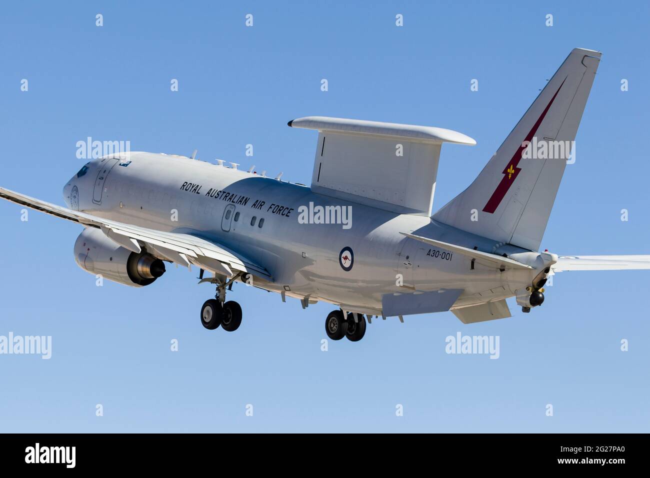 Eine E-7 Wedgetail der Royal Australian Air Force beim Start. Stockfoto