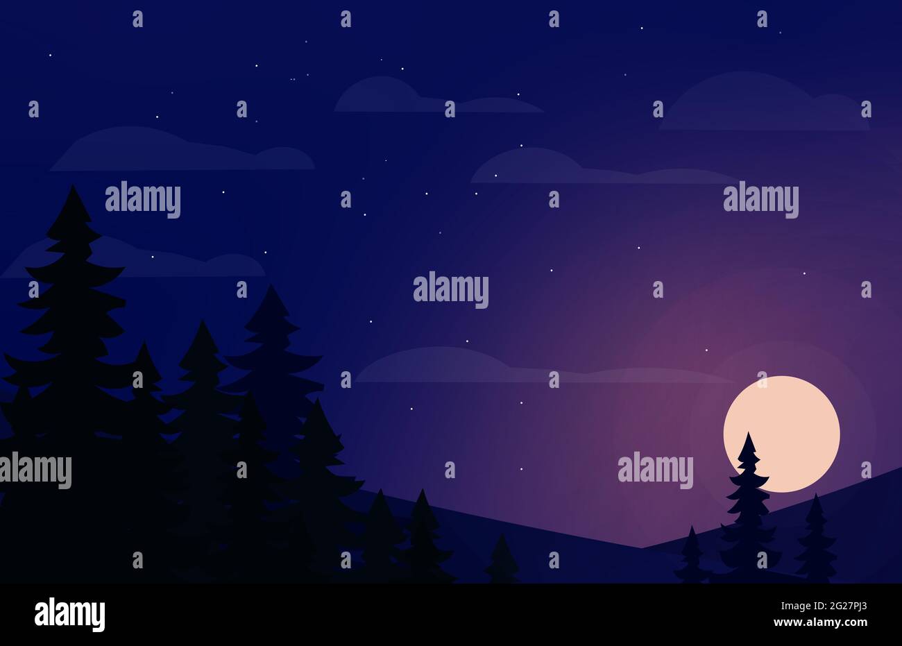 Waldlandschaft bei Nacht. Desktop-Hintergrund Stockfoto