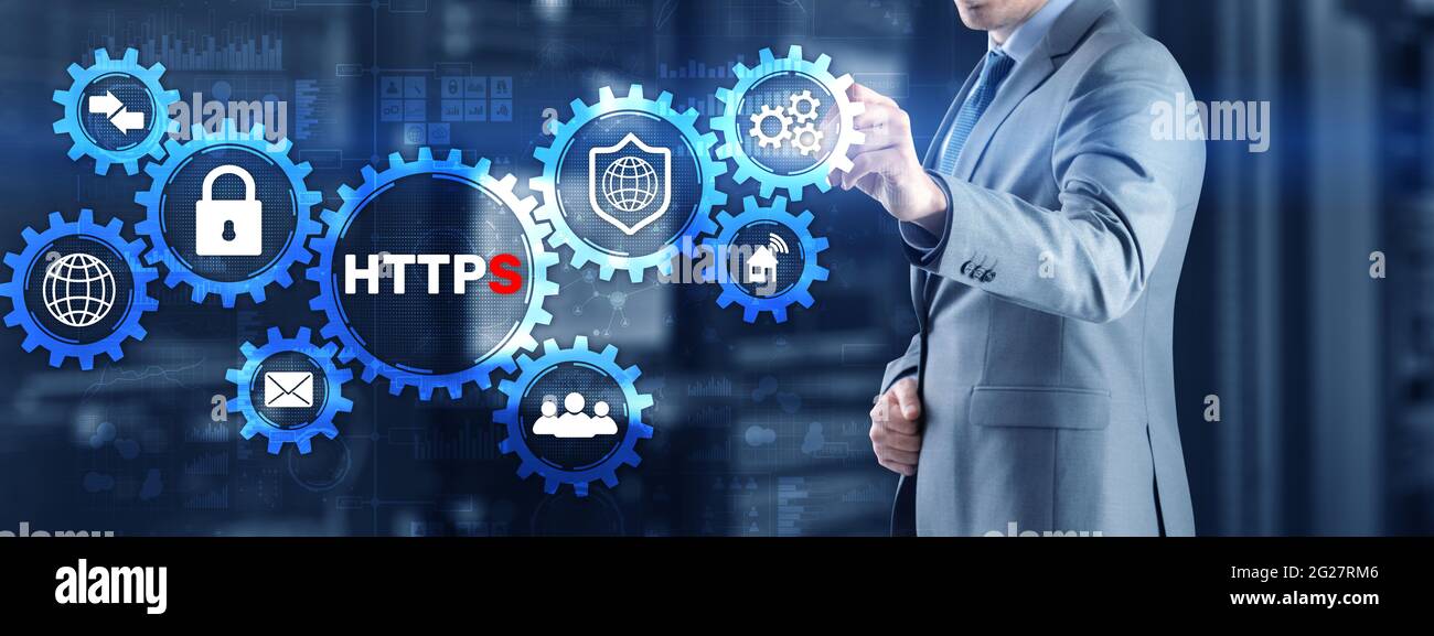 HTTPS-Beschriftung Hintergrund. Internet-Sicherheitskonzept 2021. Stockfoto