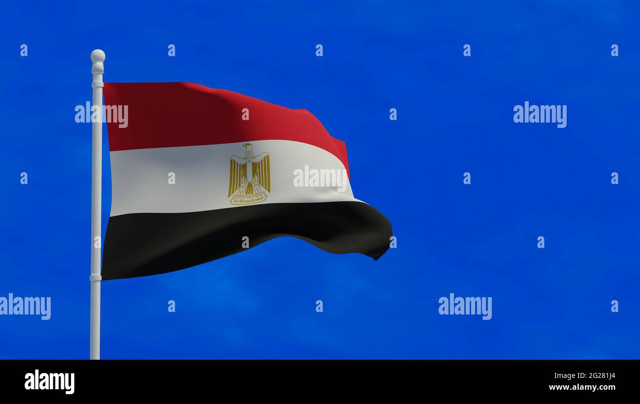 Arabische Republik Ägypten Nationalflagge, winkend im Wind. 3d-Rendering, CGI Stockfoto