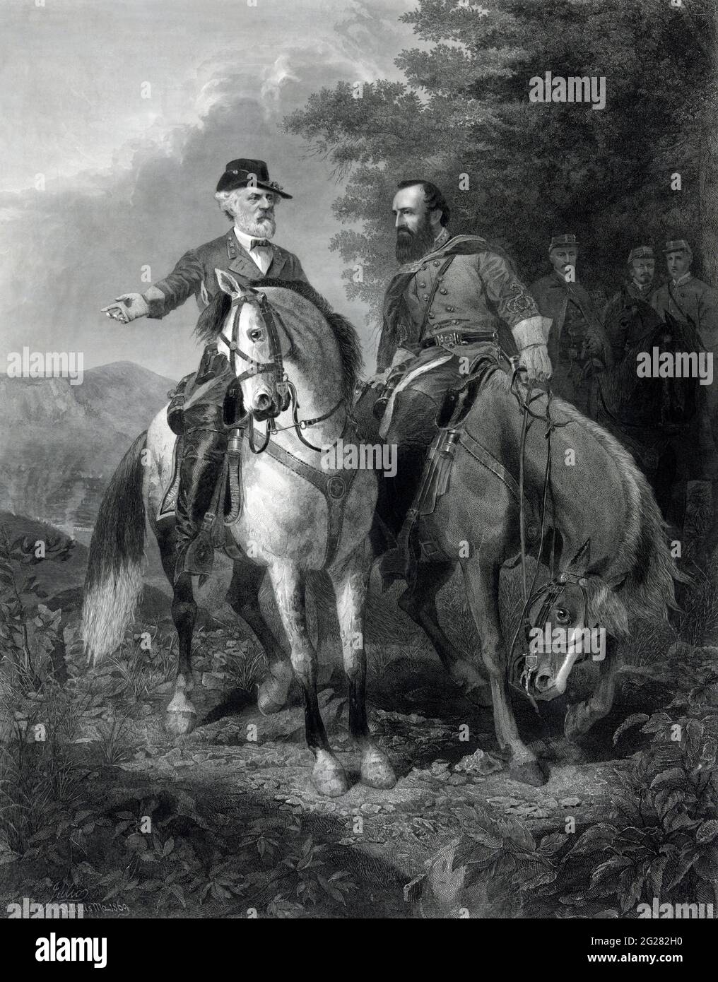 Das letzte Treffen der Generäle Robert E. Lee & Stonewall Jackson, um 1863. Stockfoto