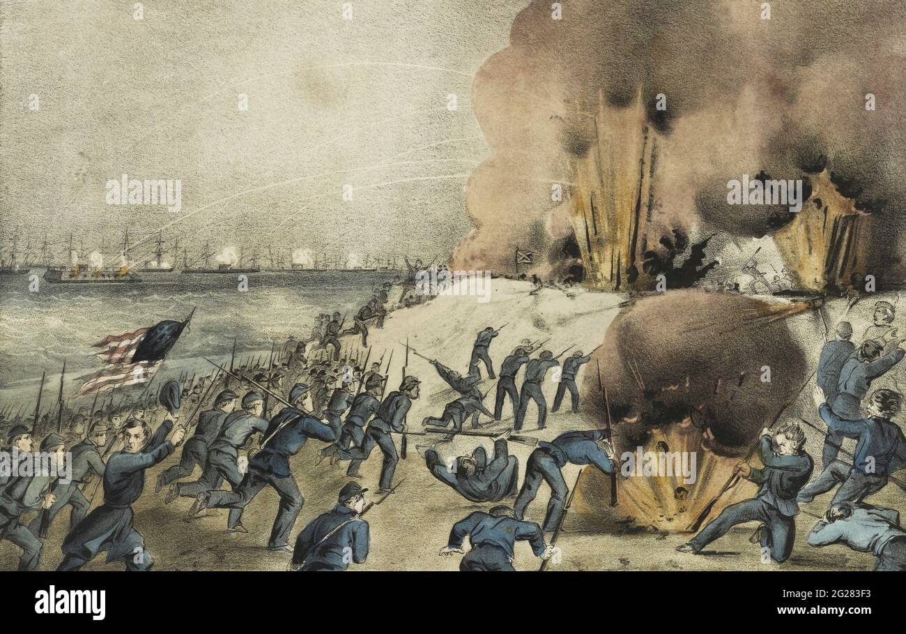 Die Bombardierung und Eroberung von Fort Fisher, North Carolina, 15. Januar 1865. Stockfoto