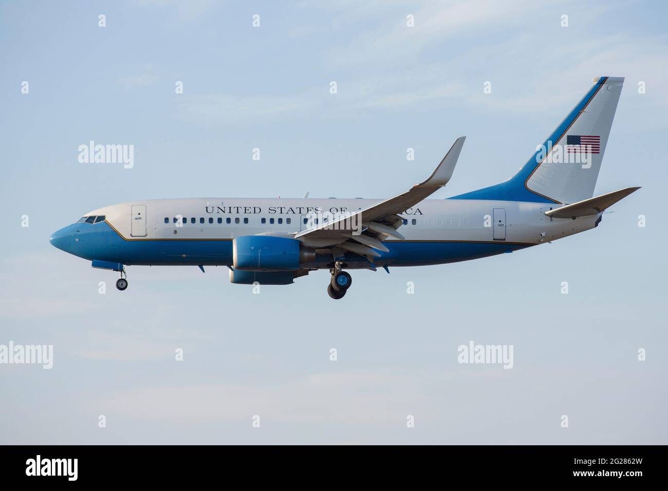 US Air Force VIP-Ferrying C-40 Flugzeuge im Flug über Deutschland. Stockfoto