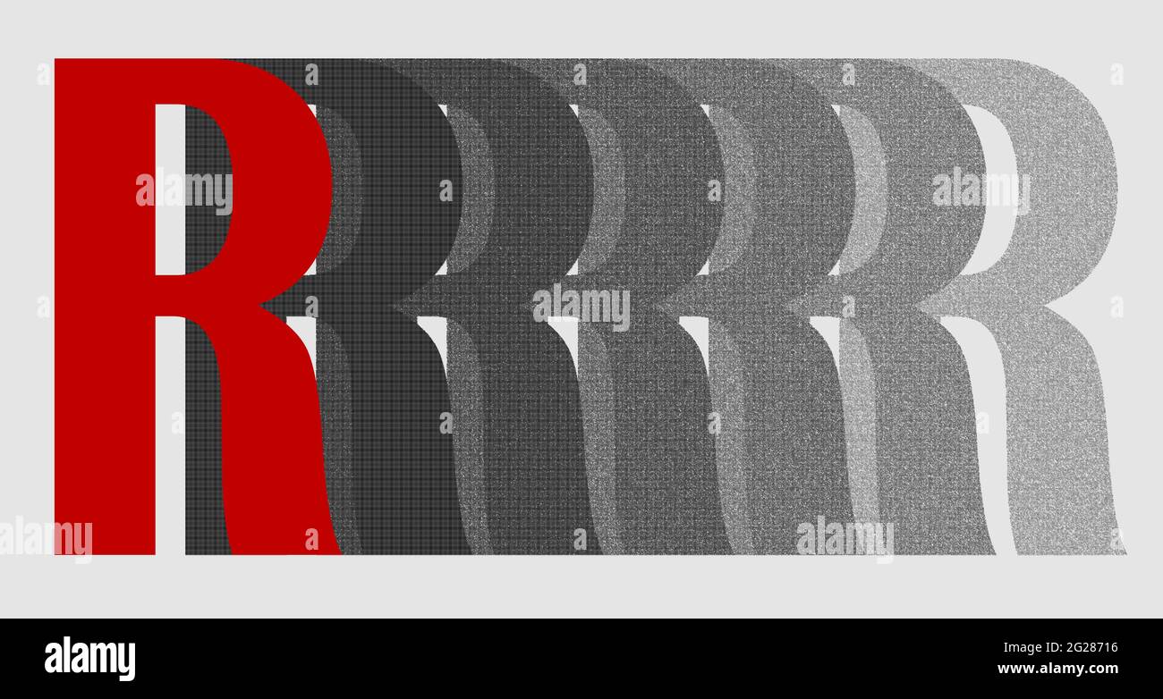 Grafik mit dem wiederholten Großbuchstaben R als Monogramm Stockfoto