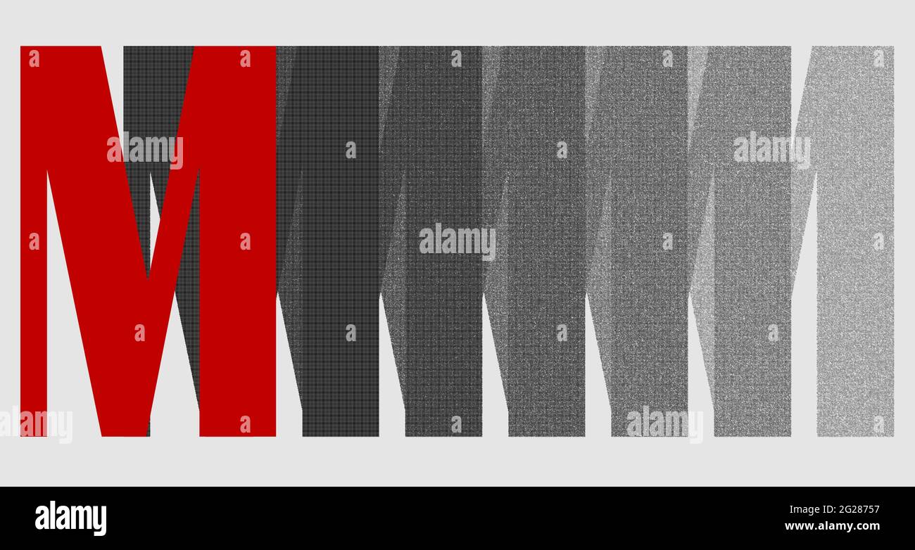 Grafik mit dem wiederholten Großbuchstaben M als Monogramm Stockfoto