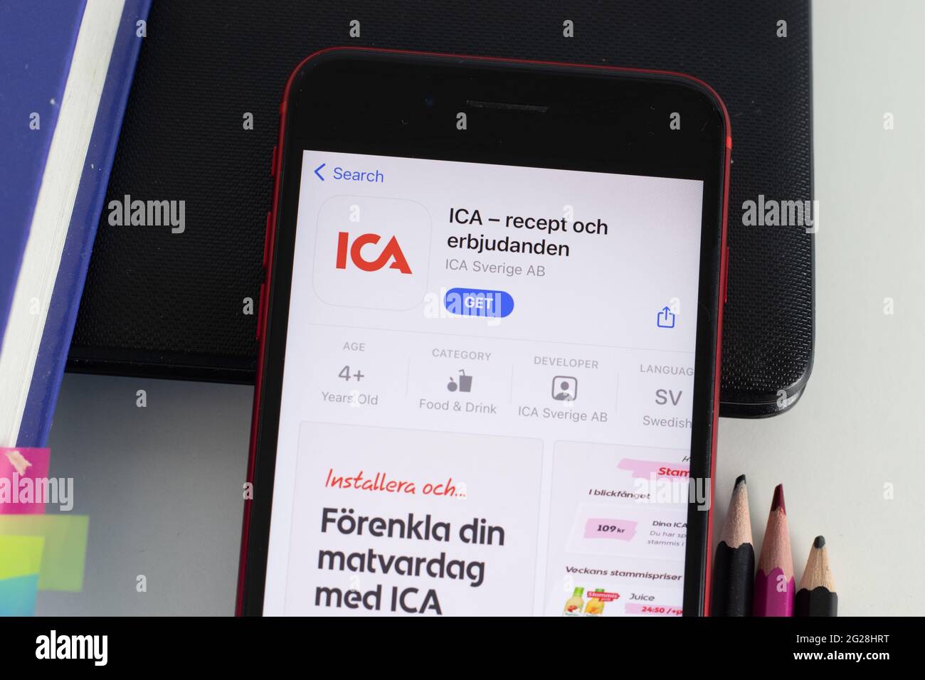 New York, USA - 1. Juni 2021: ICA recept och erbjulanden mobile App Logo auf dem Telefonbildschirm, Nahaufnahme-Symbol, illustrative Editorial Stockfoto