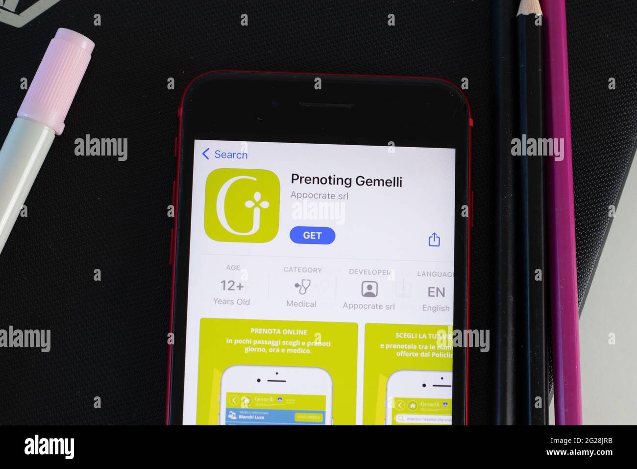 New York, USA - 1. Juni 2021: Darstellung des Logos der Gemelli-App für Mobilgeräte auf dem Telefonbildschirm, Nahaufnahme-Symbol, illustrative redaktionelle Darstellung Stockfoto