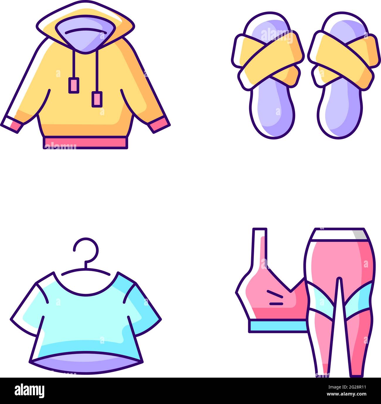 Schlafanzug für den Heimlook Set mit Symbolen in RGB-Farbe Stock Vektor Schlafanzug für den Heimlook Set mit Symbolen in RGB-Farbe Stock Vektor