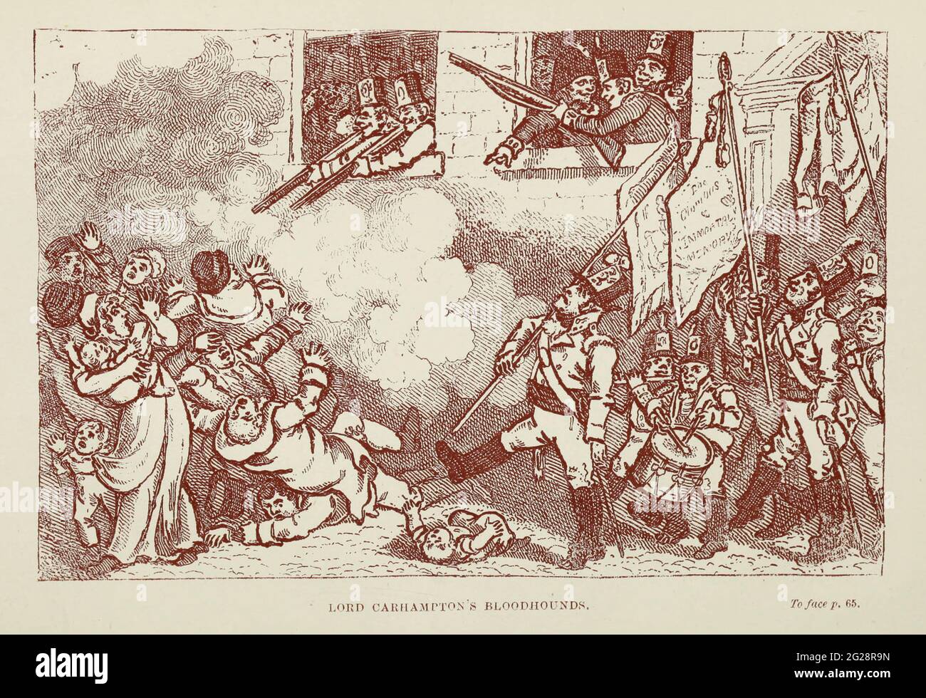 LORD CARHAMPTON’s BLUTHUNDE aus dem Buch Irland 98: Skizzen der wichtigsten Männer dieser Zeit, basierend auf den veröffentlichten Bänden und einigen unveröffentlichten mss. Des verstorbenen Dr. Richard Robert Madden. Mit gravierten Porträts und zeitgenössischen Illustrationen von Daly, J. Bowles (John Bowles), Redakteur; Madden, Richard Robert, 1798-1886, Bibliographischer Vorläufer; Swan Sonnenschein, Lowrey, & Co., Verleger; Spottiswoode & Co., Drucker Veröffentlicht in London von Swan Sonnenschein, Lowrey, & Co., Pamernoster Square in 1888 Stockfoto