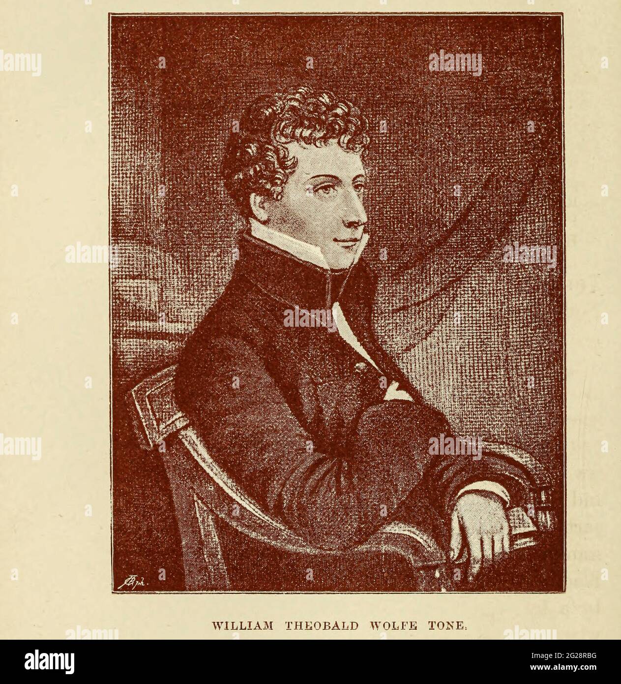 William Theobald Wolfe Tone, posthum bekannt als Wolfe Tone (20. Juni 1763 – 19. November 1798), war eine führende irische revolutionäre Figur und eines der Gründungsmitglieder der Vereinigten Iren, einer republikanischen Gesellschaft, die sich gegen die britische Herrschaft in Irland auflehnte, Wo er ein Führer war, der 1798 in die irische Rebellion ging. Er wurde am 3. November 1798 in Lough Swilly, in der Nähe von Buncrana, County Donegal, festgenommen und am 19. November durch Erhängen zum Tode verurteilt. Sieben Tage später starb er unter unklaren Umständen. Seitdem wurde von den meisten irischen Gelehrten theoretisiert und vereinbart, dass er sich selbsttätig verpflichtete Stockfoto