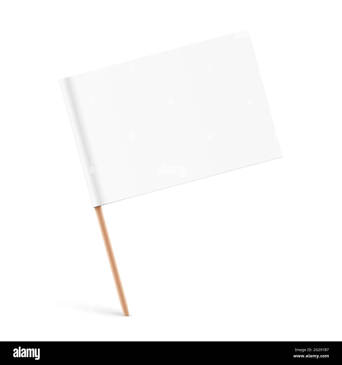 Weiße Papierfahne mit einem Holzstab, auf einer Oberfläche geklebt. Vektorgrafik für kleine Papierfahnen. Stock Vektor