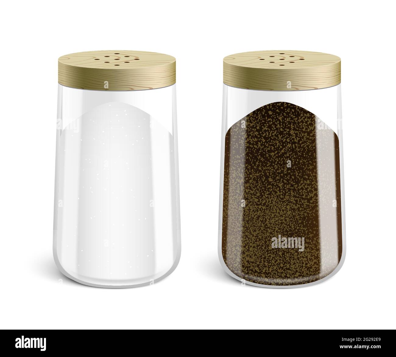 Vektor-Set von Salz- und Pfefferstreuer, isoliert auf weißem Hintergrund. Stock Vektor
