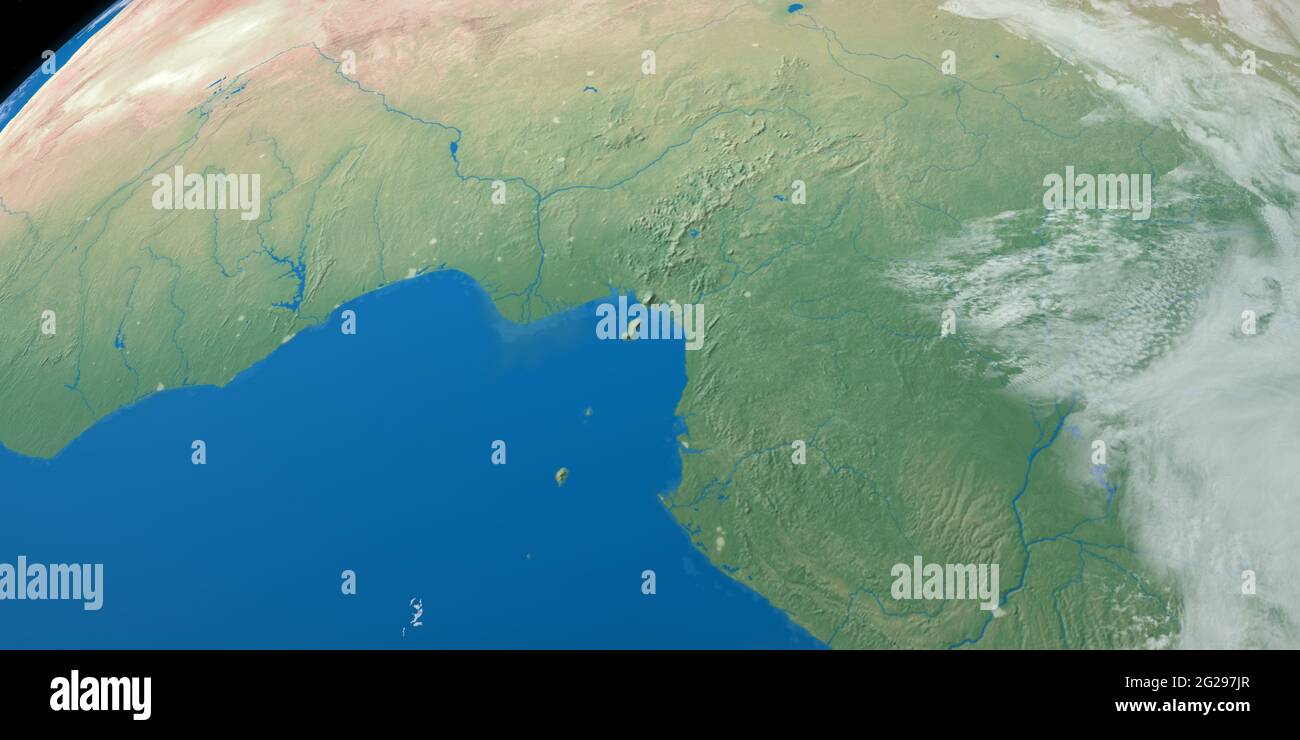 Golf von Guinea auf dem Planeten Erde, Luftaufnahme aus dem Weltraum  Stockfotografie - Alamy