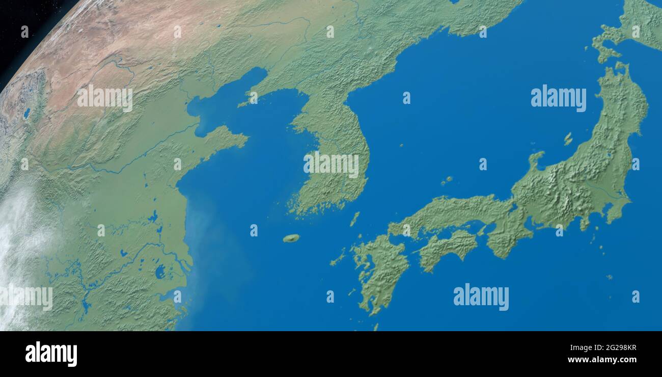 Koreanische Halbinsel im Planeten Erde, Luftaufnahme aus dem Weltraum Stockfoto