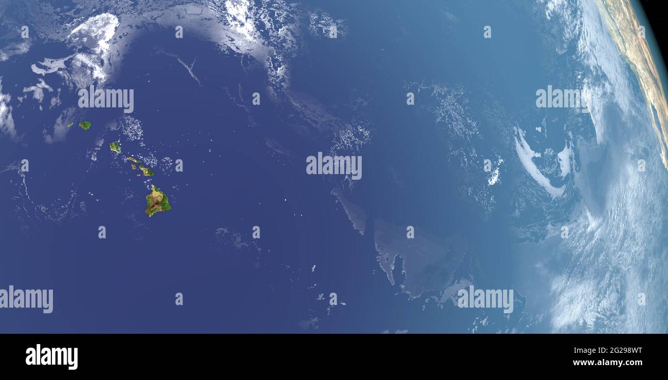 Hawaiianische Inseln im Planeten Erde, Luftaufnahme aus dem Weltraum Stockfoto