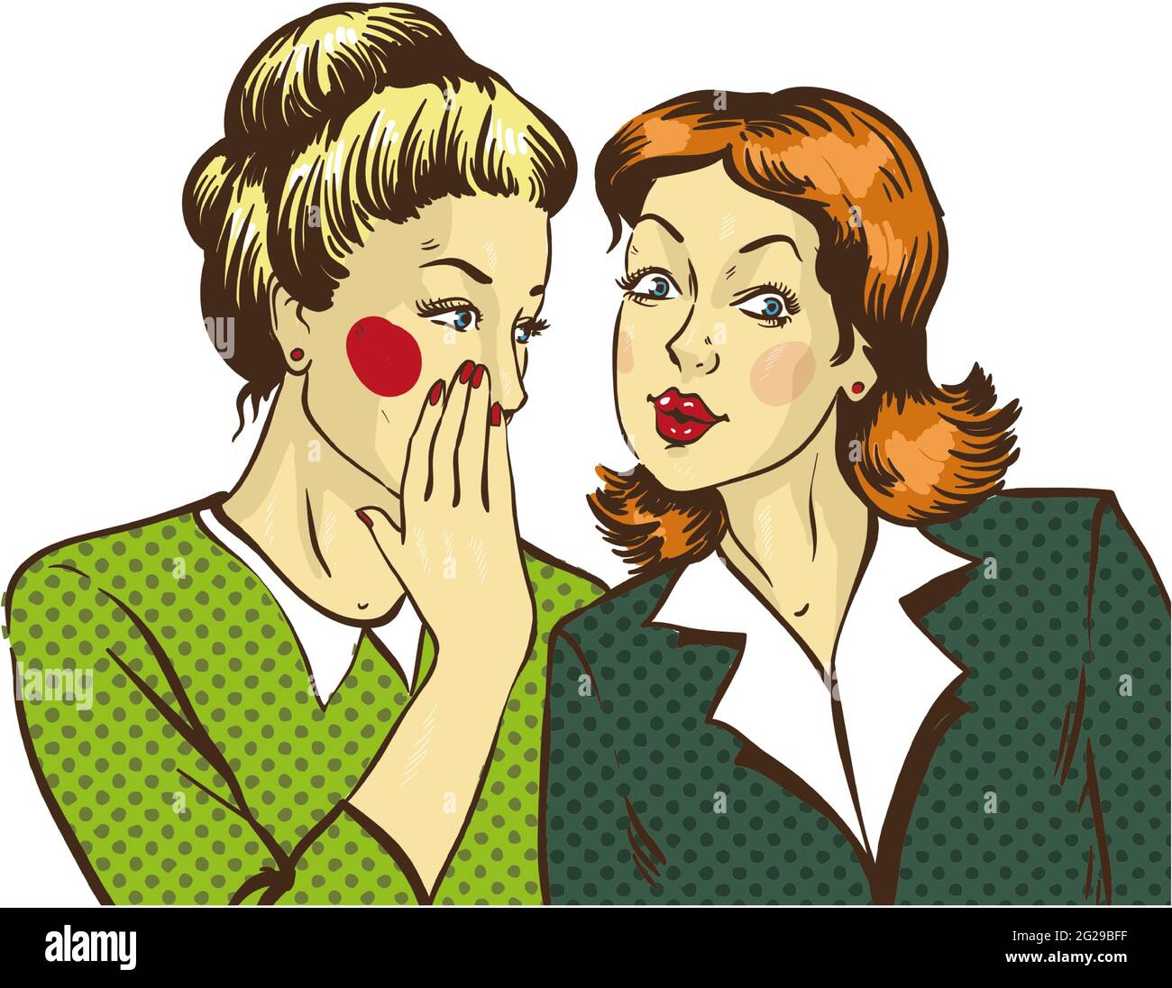 Pop Art Freundinnen flüstern Vektor isoliert auf weiß Stock Vektor