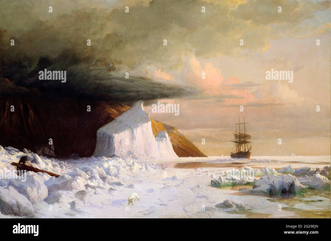 An Arctic Summer: Boring Through the Pack in Melville Bay von William Bradford (1823-1892), Öl auf Leinwand, 1871 Stockfoto