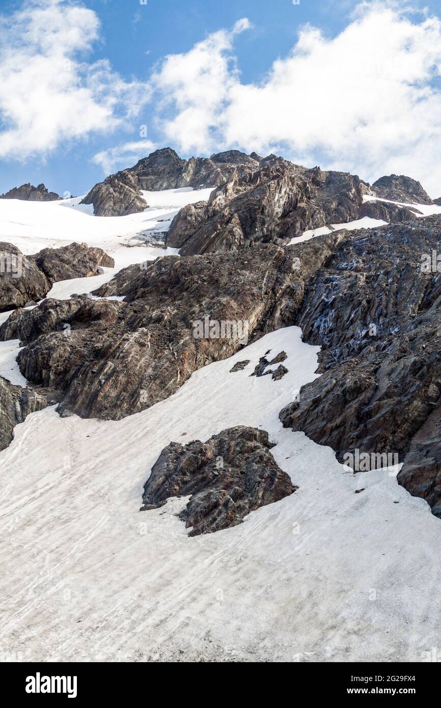 Schnee am Martial Berg bei Ushuaia, Tierra del Fuego, Argentinien Stockfoto