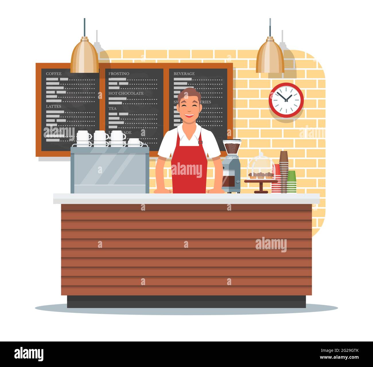 Vektor-Illustration des Coffee-Shop-Designs mit flachem Barista-Stil Stock Vektor