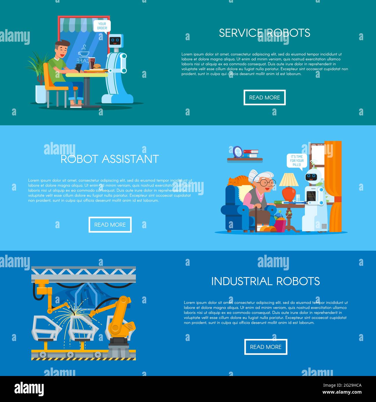 Vector Satz von Fahnen mit Haus, Service, industrielle Automatisierung Konzept Stock Vektor