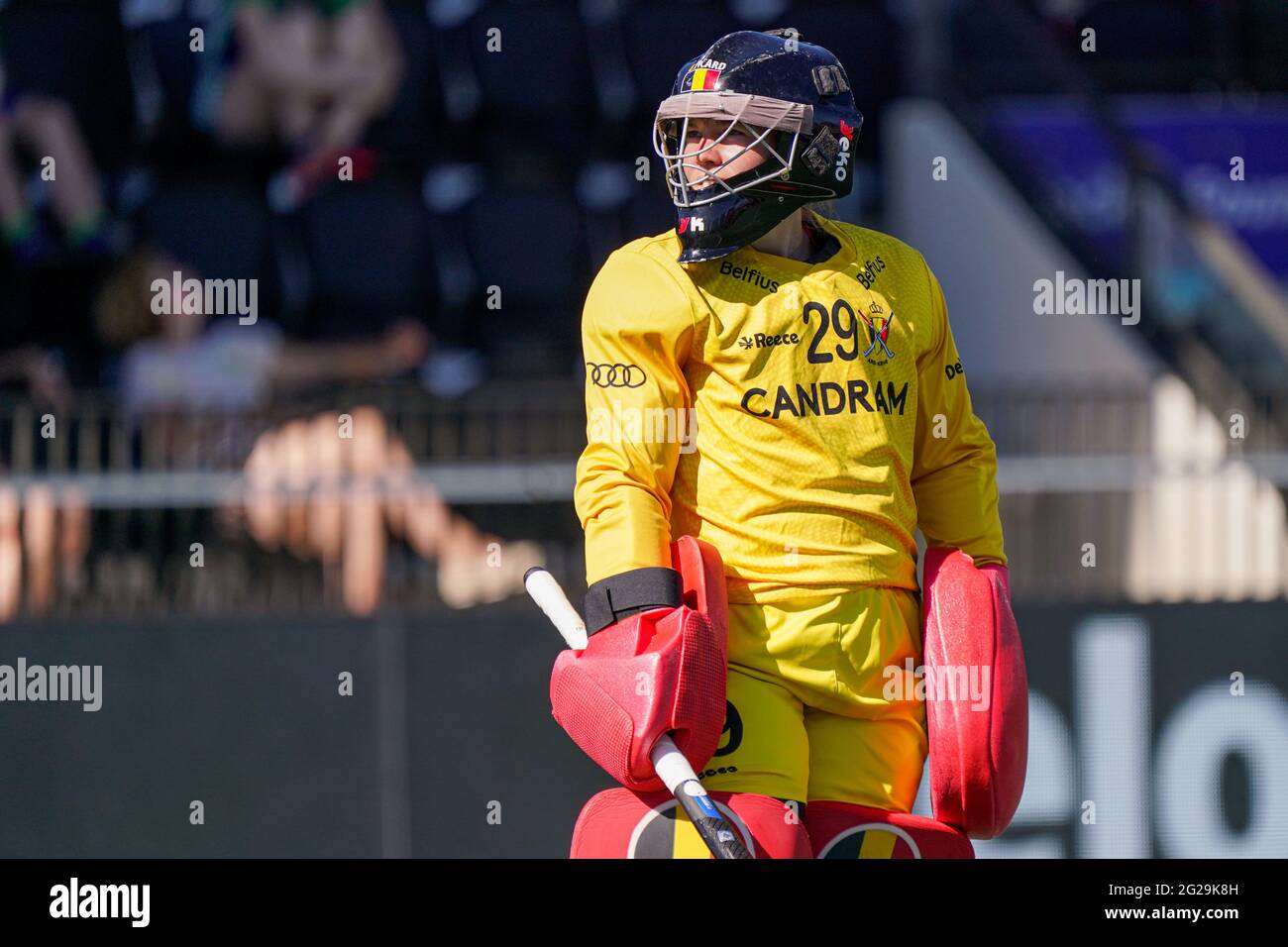 AMSTELVEEN, NIEDERLANDE - 9. JUNI: Elodie Picard von Belgien während des Eishockey-Europameisterschaftsspiels zwischen Belgien und England im Wagener Stadion am 9. Juni 2021 in Amstelveen, Niederlande (Foto: Jeroen Meuwsen/Orange PicBilder) Stockfoto