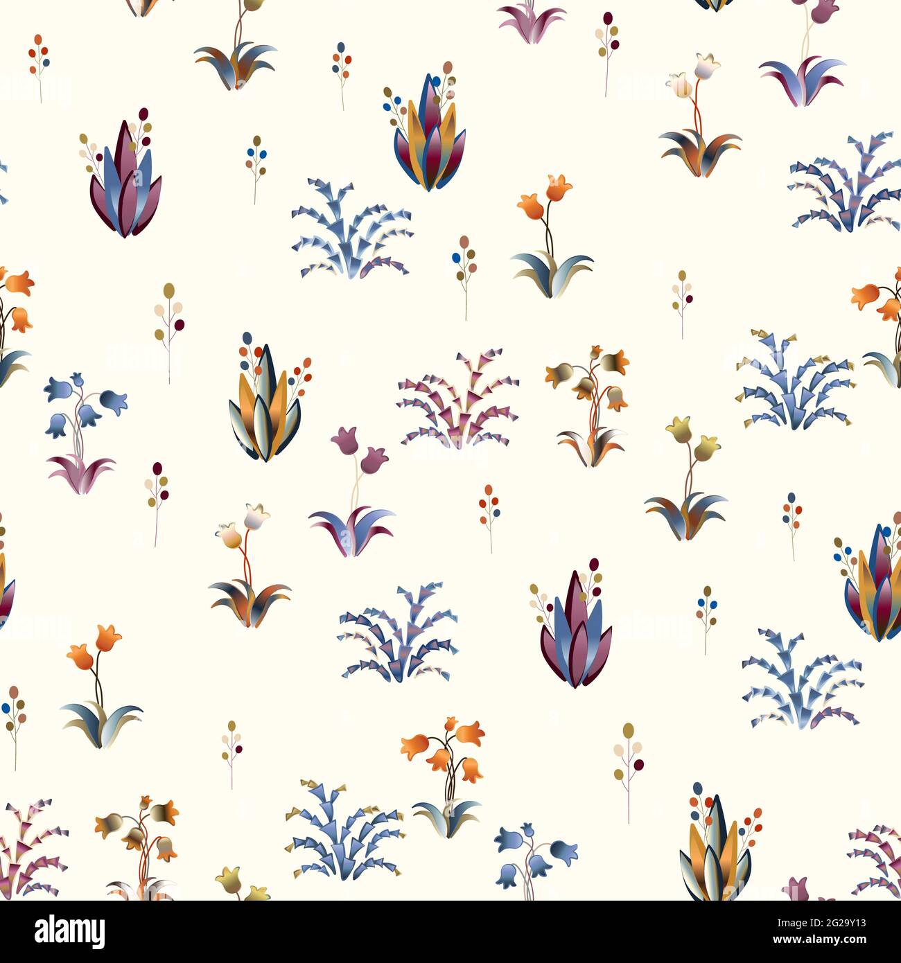 Blumen und Pflanzen ein nahtloses Muster auf einem hellen Hintergrund Stockfoto