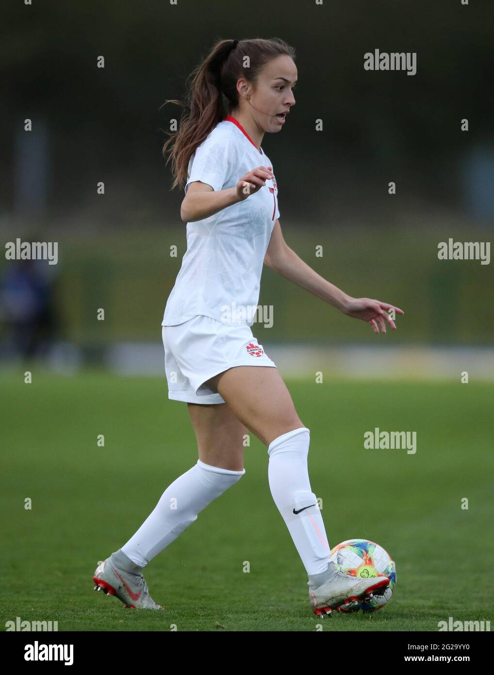 Kanadas Julia Grosso beim internationalen Freundschaftsspiel der Frauen im Leckwith Stadium, Wales. Bilddatum: Freitag, 9. April 2021. Siehe PA Geschichte SOCCER Wales Women. Das Foto sollte lauten: Nick Potts/PA Wire. EINSCHRÄNKUNGEN: Nur redaktionelle Verwendung, keine kommerzielle Nutzung ohne vorherige Zustimmung des Rechteinhabers. Stockfoto