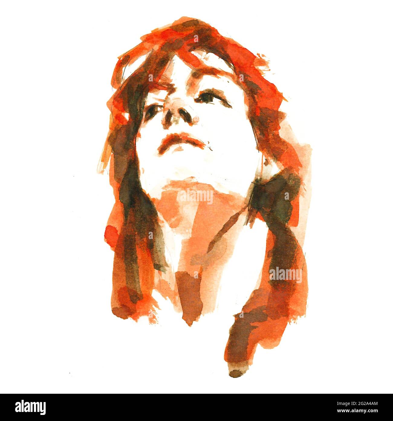 Wunderschöne Aquarellskizze einer Frau auf weißem Hintergrund Stockfoto