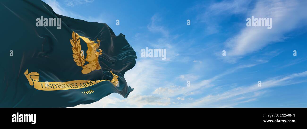 Die Flagge des Chefs der Reserve der Vereinigten Staaten winkt im Wind. USA Nationale Verteidigung. Speicherplatz kopieren. 3d-Illustration. Stockfoto