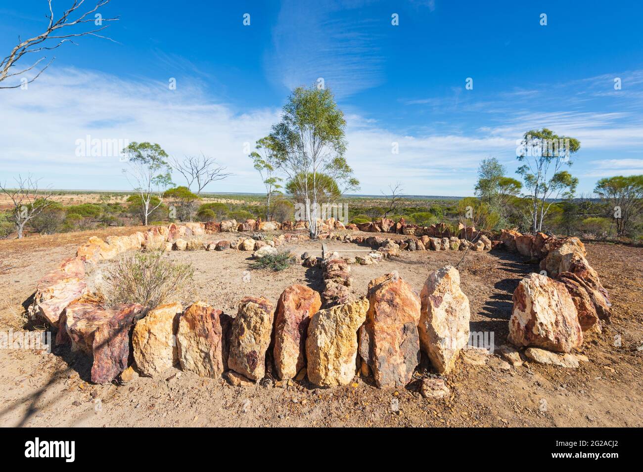 Der uralte Heilungskreis für heilige Steine, in der Nähe von Aramac, Central Queensland, Queensland, QLD, Australien Stockfoto