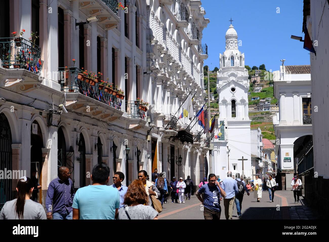 Ecuador Quito - Kathedrale von Quito Blick auf die Straße Stockfoto