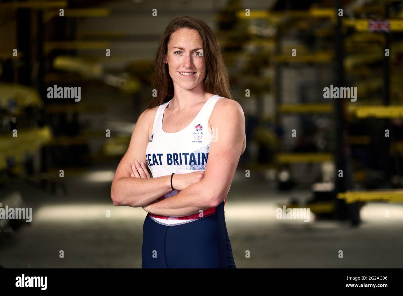 Die britische Karen Bennett während der Ankündigung des Team GB Tokyo 2020 Ruderteams am Redgrave Pinsent Rowing Lake, Reading. Bilddatum: Mittwoch, 9. Juni 2021. Stockfoto