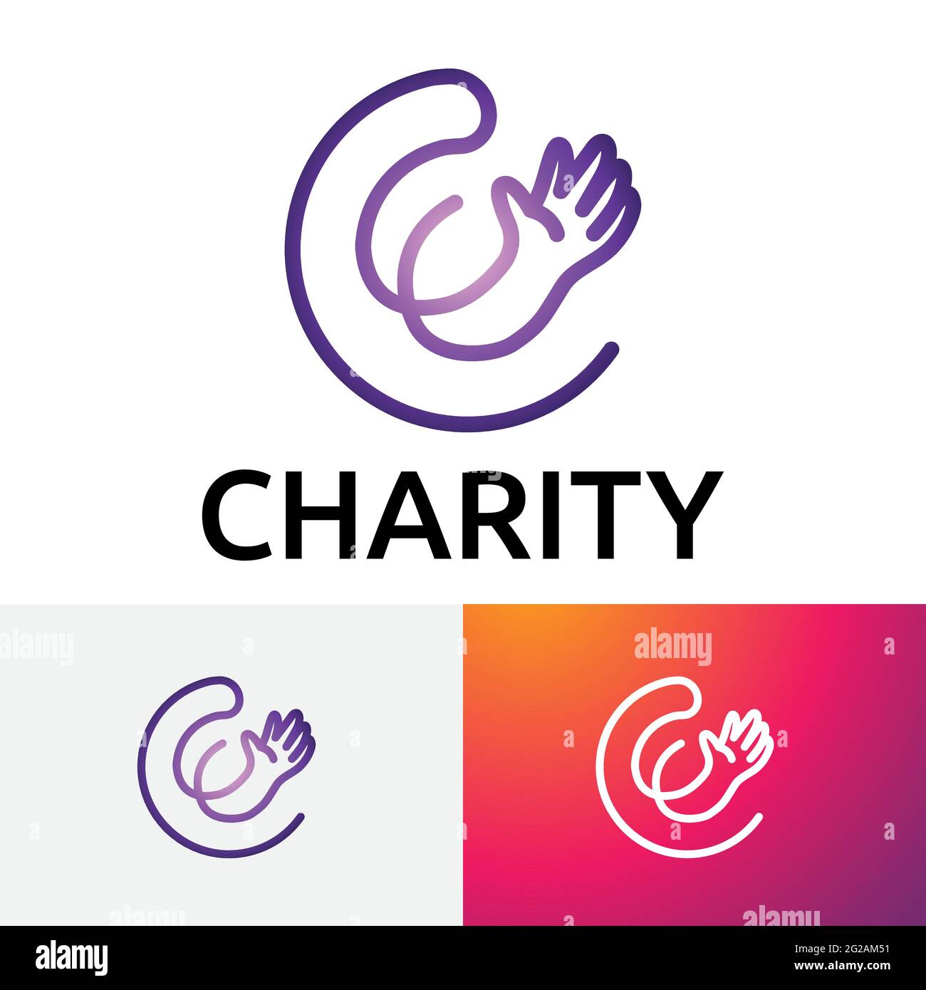 Hand Hilfe Charity Kinder Pflege Linie Stil Logo Stock Vektor