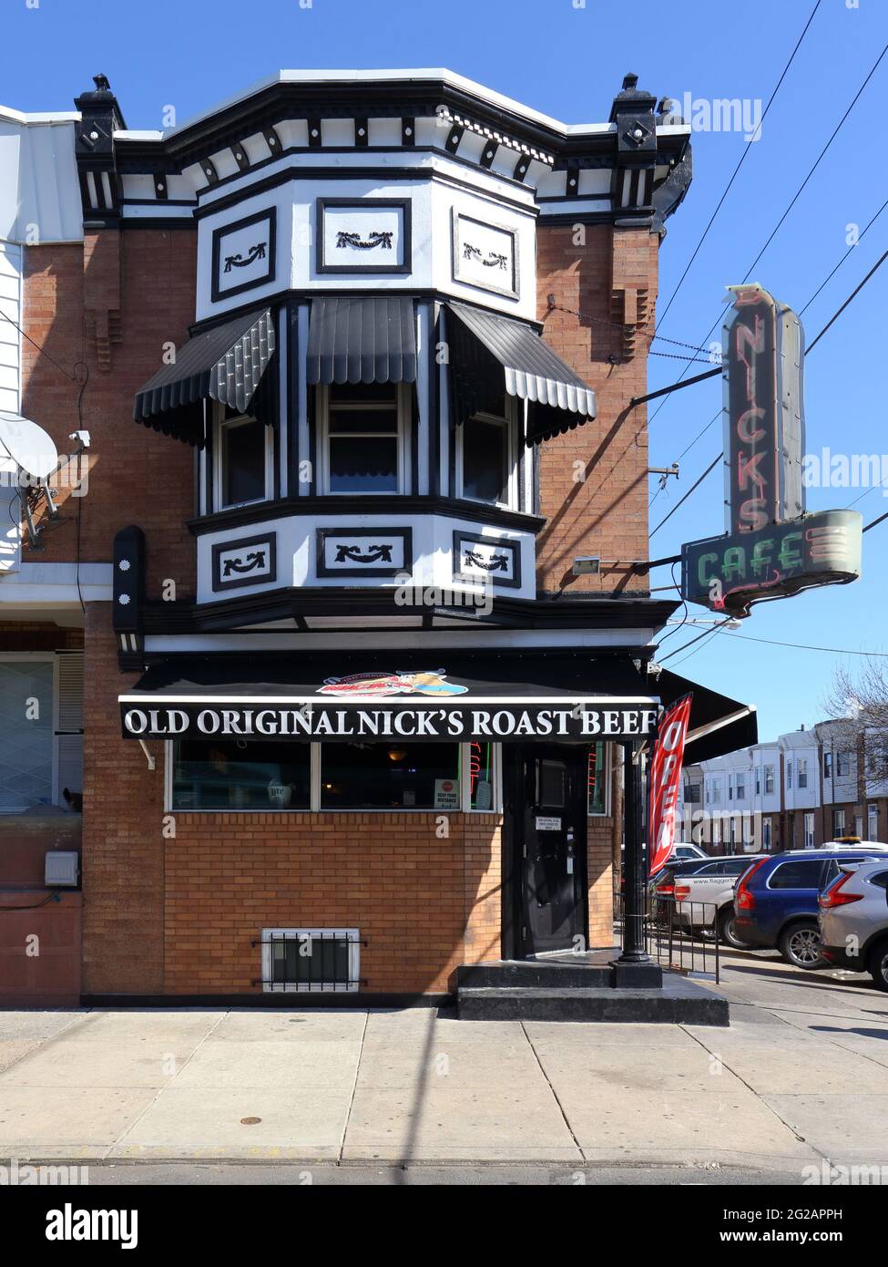 Old Original Nick's Roast Beef, 2149 S 20th St, Philadelphia, PA. Außenfassade einer Bar und eines Sandwich-Ladens für Roastbeef in South Philly Stockfoto