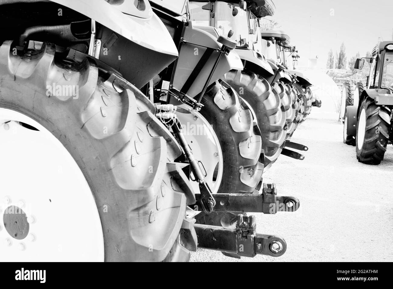 Nahaufnahme von Traktorreifen, selektiven Fokus. Stockfoto