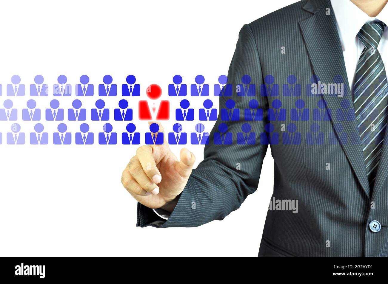 Geschäftsmann zeigt menschliches Zeichen - HR, HRM, HRD, CRM-Konzept Stockfoto