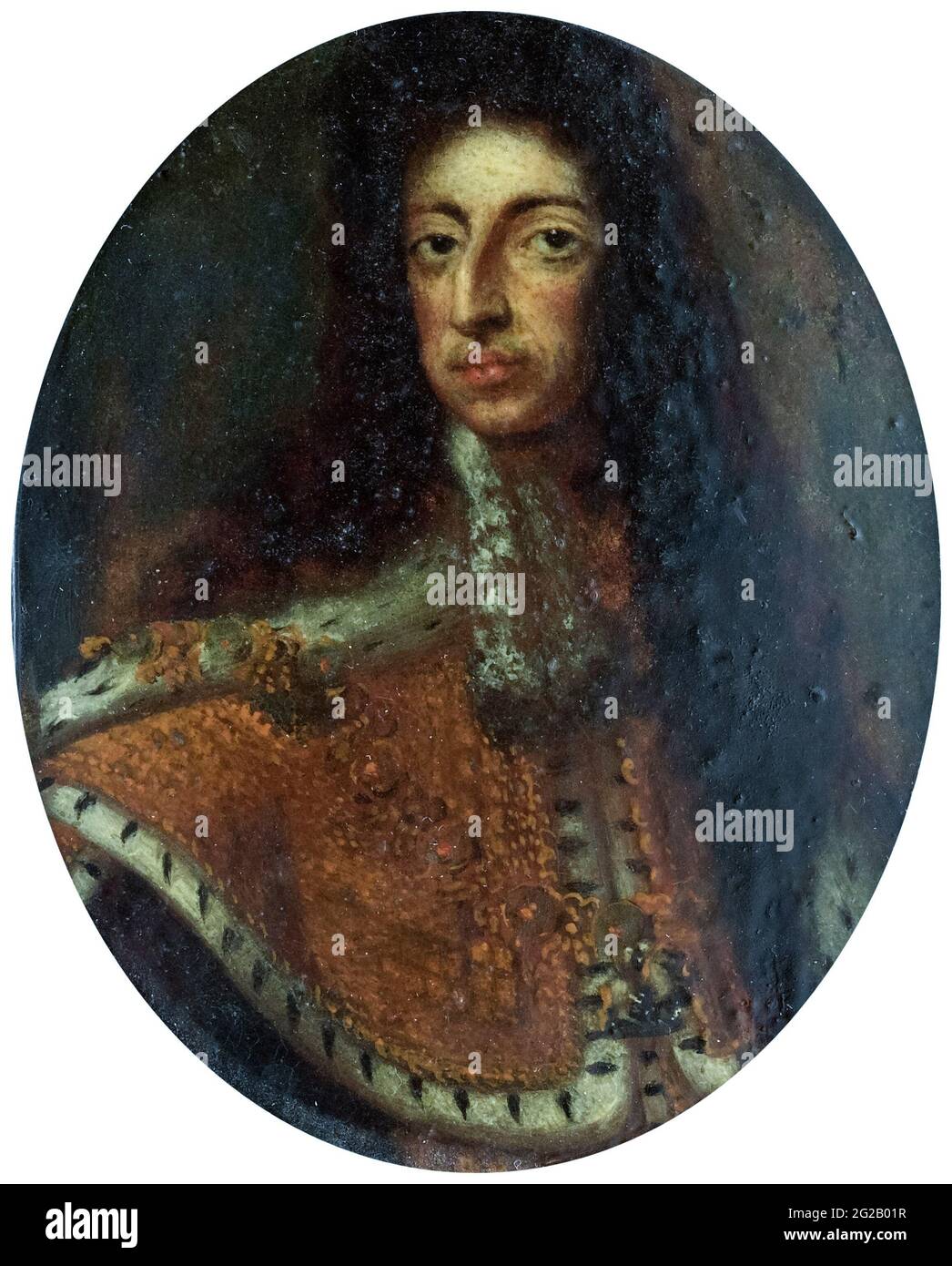 Porträt von Wilhelm III. (1650-1702) Prinz von Oranien und König von England nach 1689, Porträtminiatur eines unbekannten Künstlers, nach Kneller, um 1695 Stockfoto