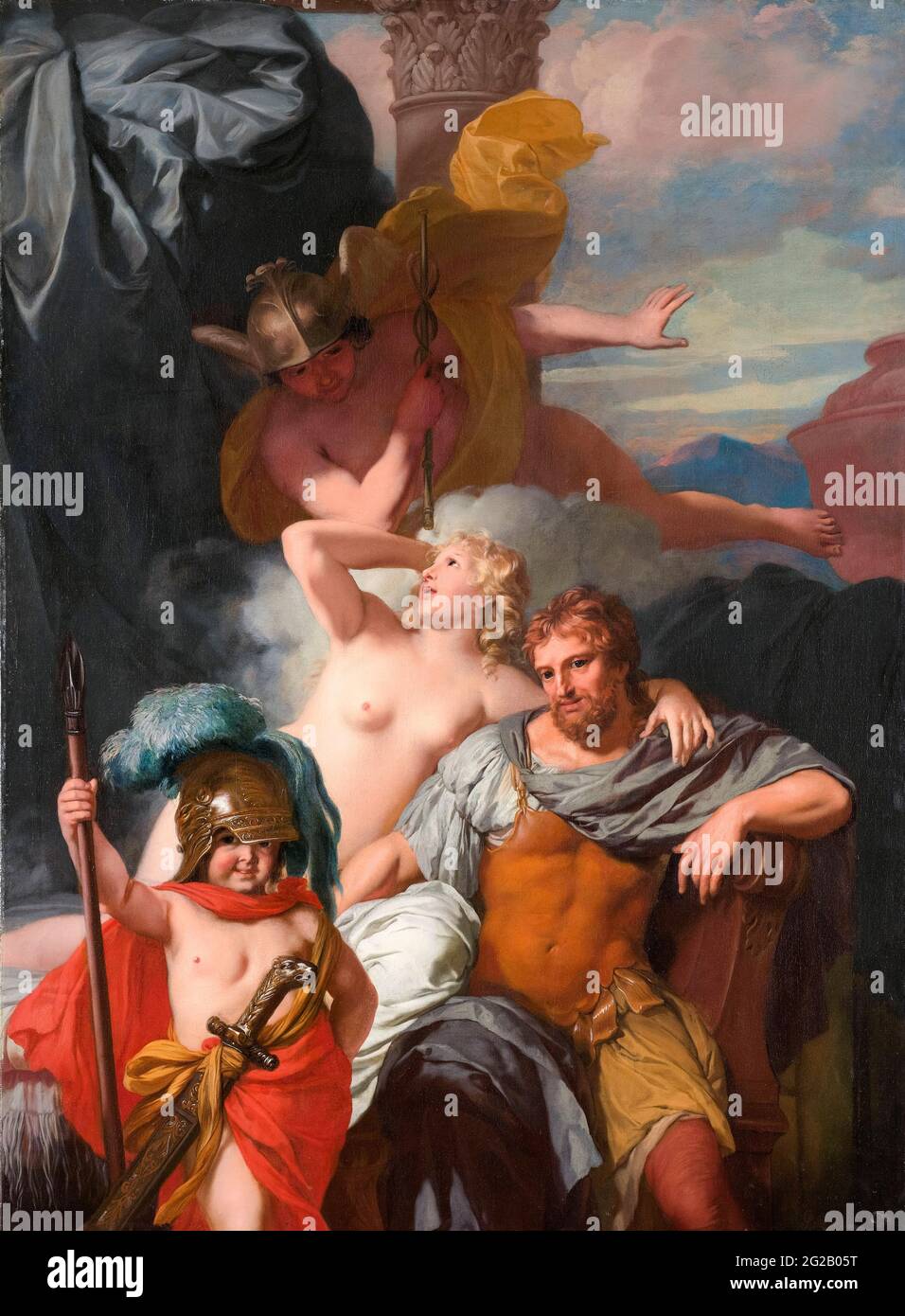 Merkur, der Calypso zur Freilassung des Odysseus beordert, Gemälde von Gerard de Lairesse, um 1680 Stockfoto