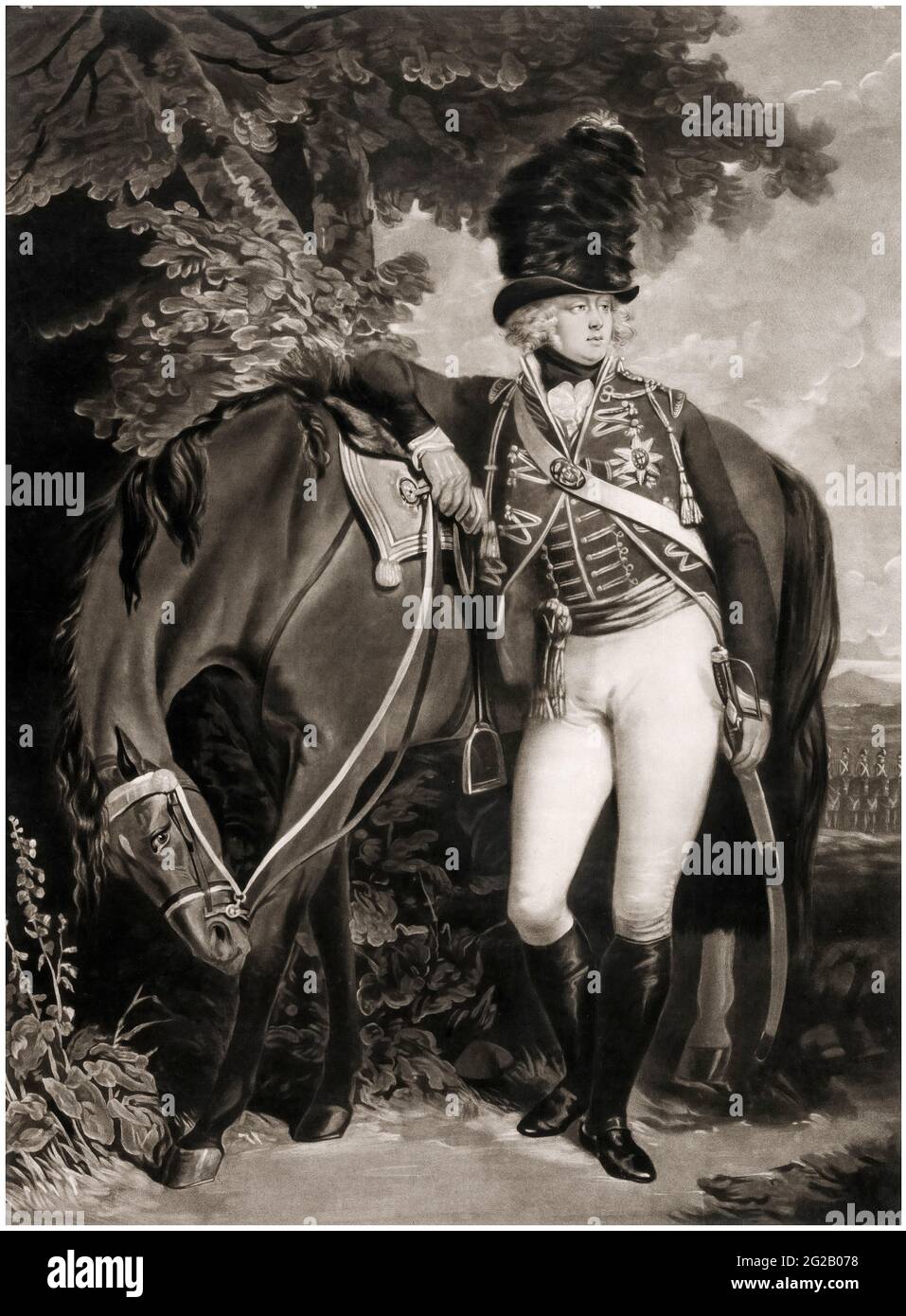 George (1762–1830) Prinz von Wales, später George IV. König des Vereinigten Königreichs von Großbritannien und Irland und König von Hannover (1820-1830), Porträtstich und Mezzotint von John Raphael Smith, 1792 Stockfoto