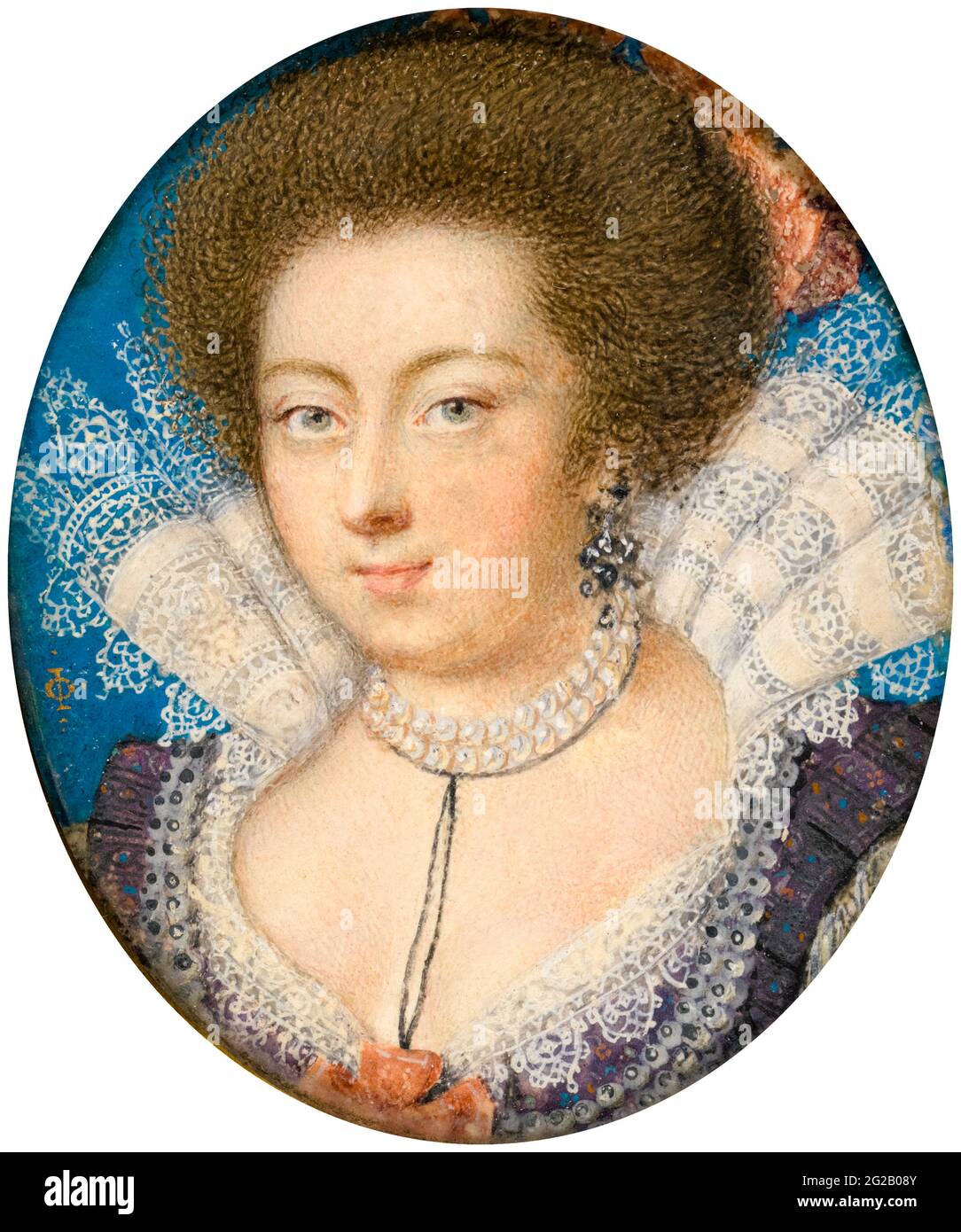 Elizabeth Stuart (1596–1662), Kurfürstin Palatin und Königin von Böhmen, (1619–1620), Porträtminiatur von Isaac Oliver, nach 1596 Stockfoto