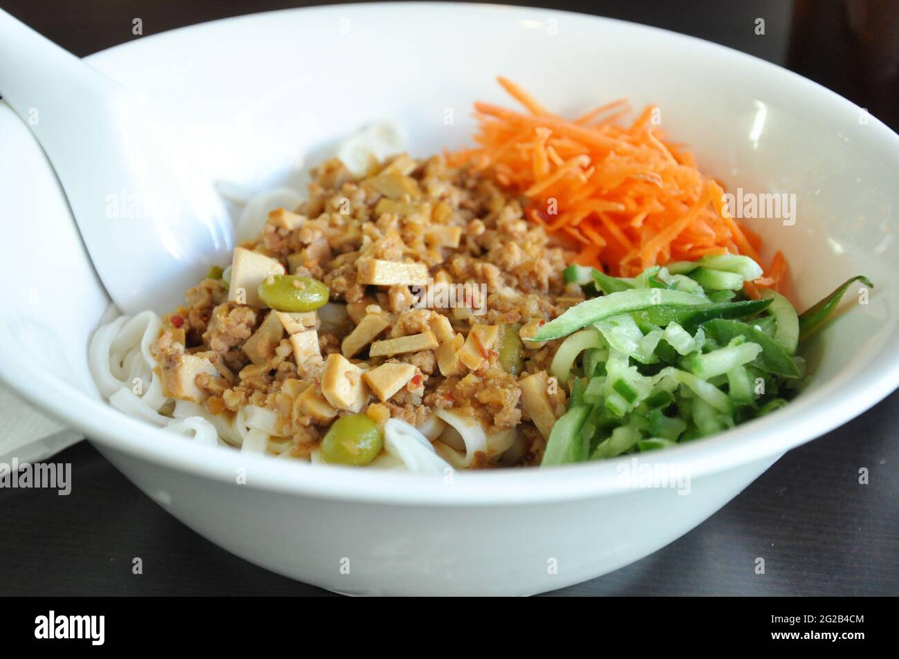 Würziges Schweinefleisch und Tofu mit Nudel - taiwanesische Küche Stockfoto