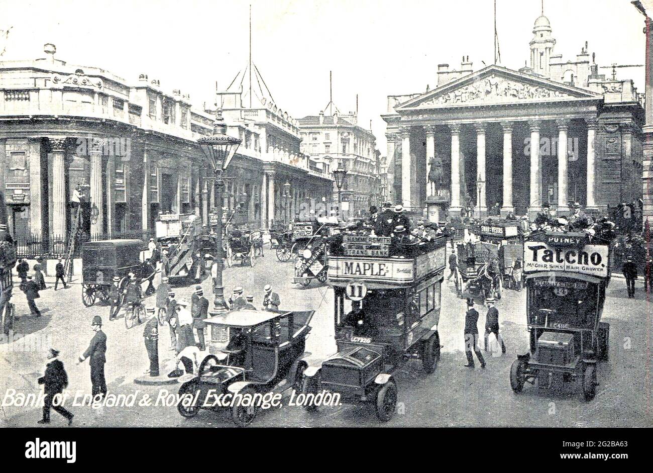 DIE BANK OF ENGLAND links und die Royal Exchange um 1912 Stockfoto