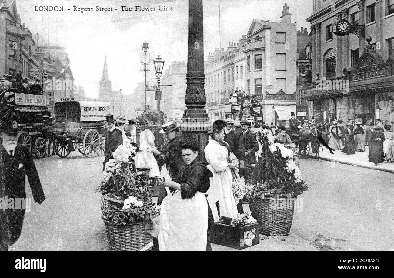 Blumenverkäufer in Regent Street, London, um 1900 Stockfoto