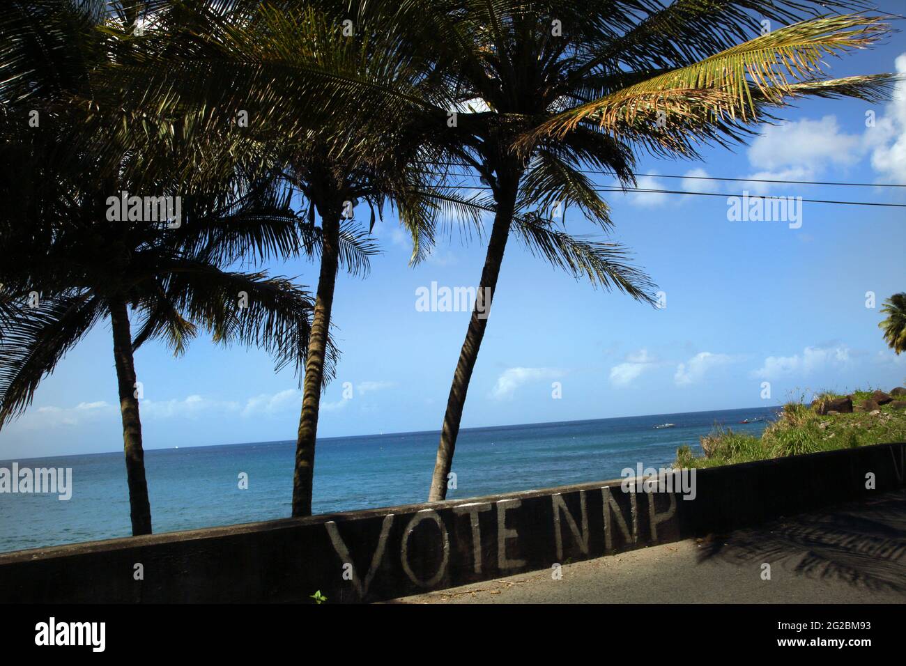 Grenada politisches Zeichen in der Nähe von Gouyave NNP Neue Nationalpartei Stockfoto