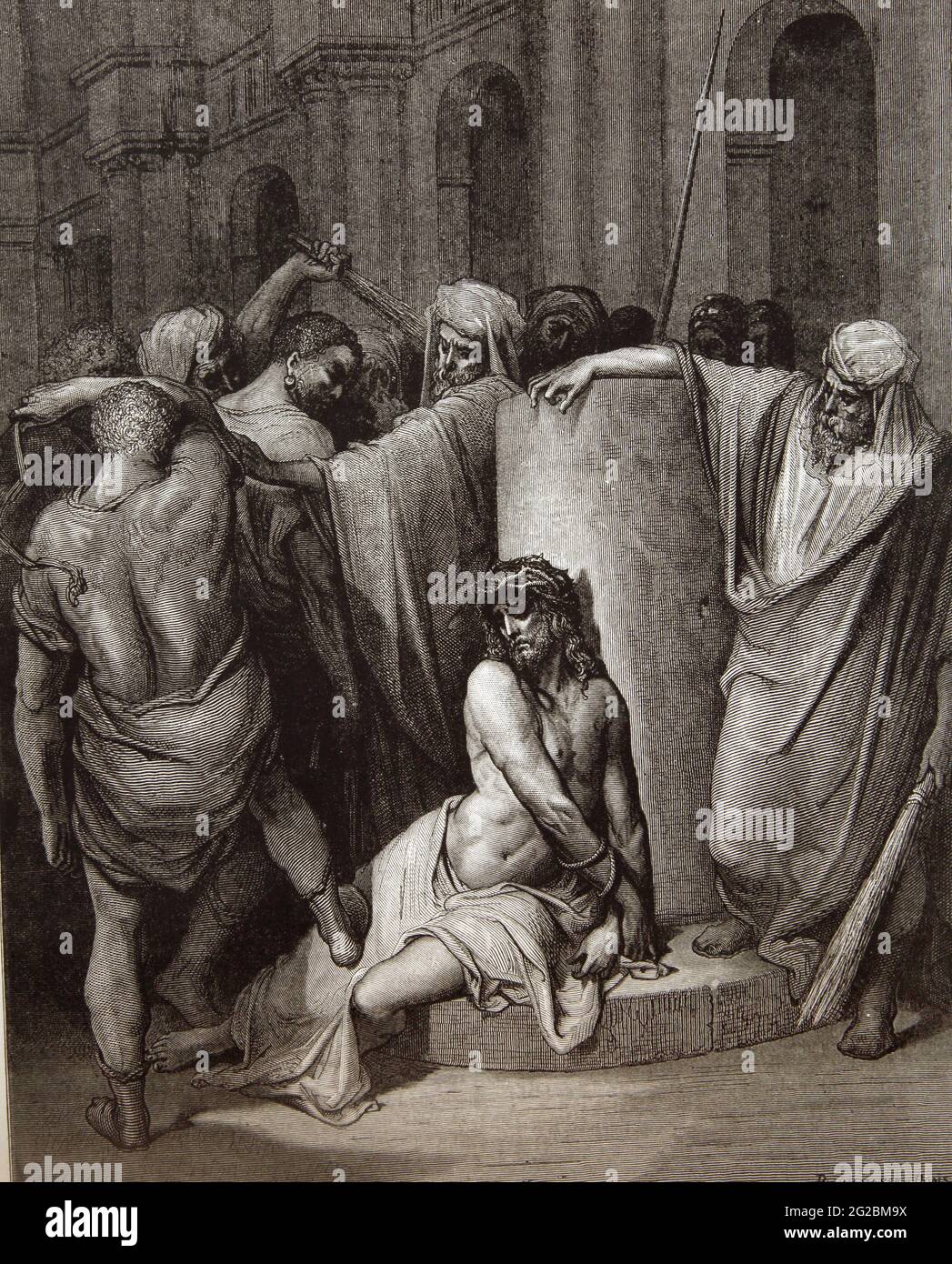 Bibelgeschichte Illustration des Neuen Testaments "Jesus geißelt" (Matthäus 27:26) von Gustave Dore Stockfoto