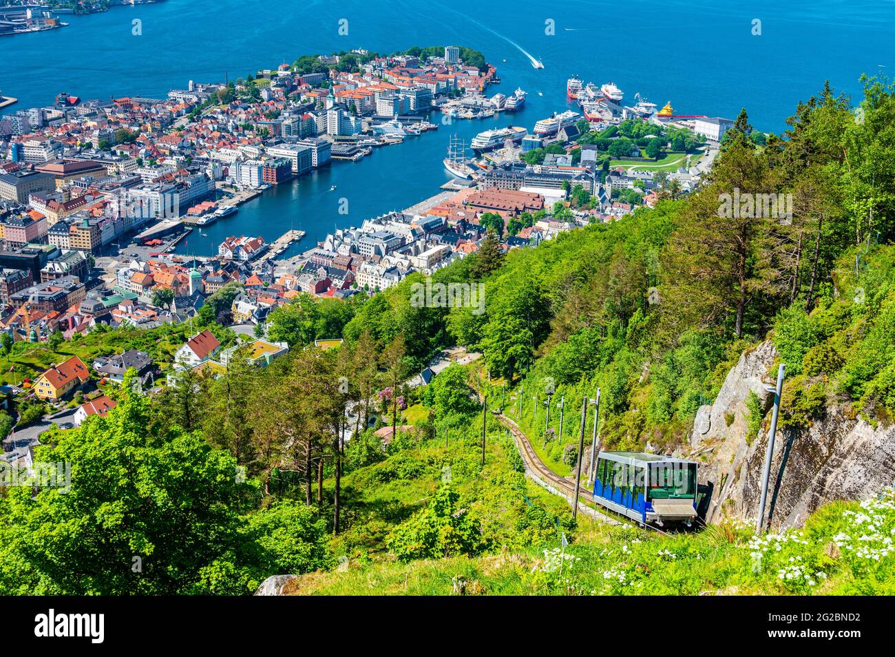 Blick vom Berg Fløyen in Bergen Stockfoto