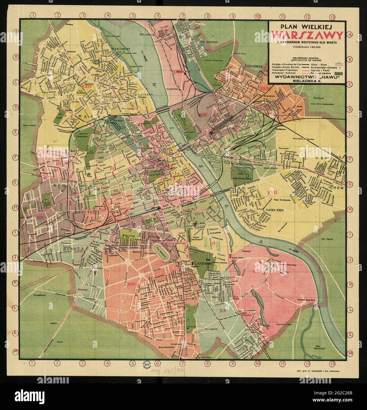Karte von Warschau, Karte von Warschau, Warschauer Druck, Warschauer Plan, Alte Karte von 