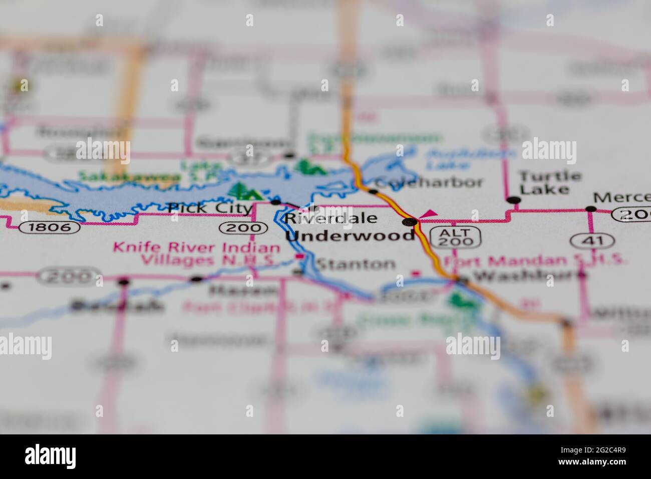 Riverdale North Dakota USA auf einer Road- oder Geography-Karte angezeigt Stockfoto