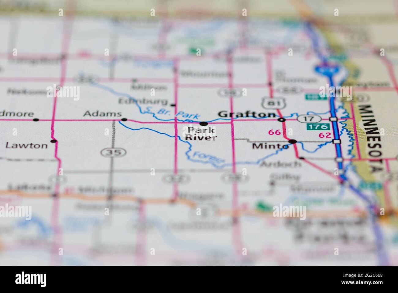Park River North Dakota USA auf einer Road- oder Geografie-Karte angezeigt Stockfoto